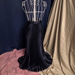 Anne Klein Navy Pleated Satin Maxi Skirt